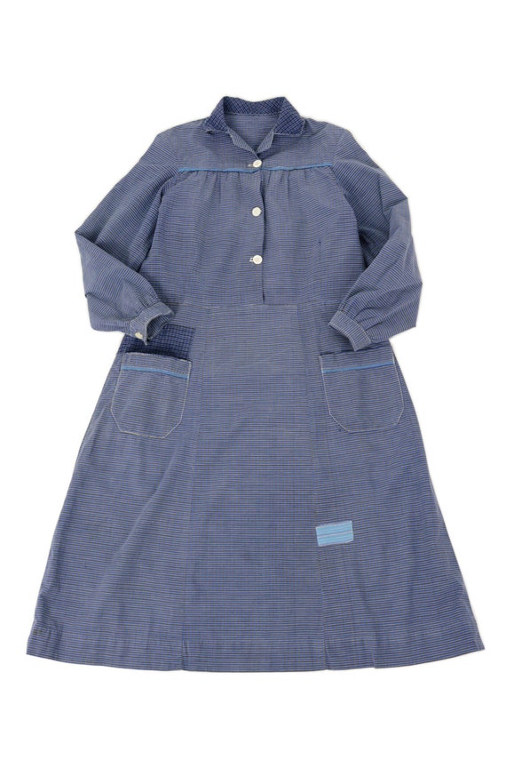 French vintage plaid cotton work dress/France 1950