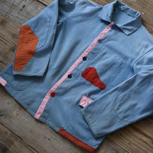 Eastern Europe colorful vintage patchwork work jacket/cotton/needlework/sashiko/handwork/hand stitched/pink/blue/red/284