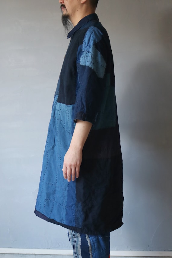 MITSUGU Sasaki/super Boro Boro Indigo Blue Long Shirt/half Sleeves