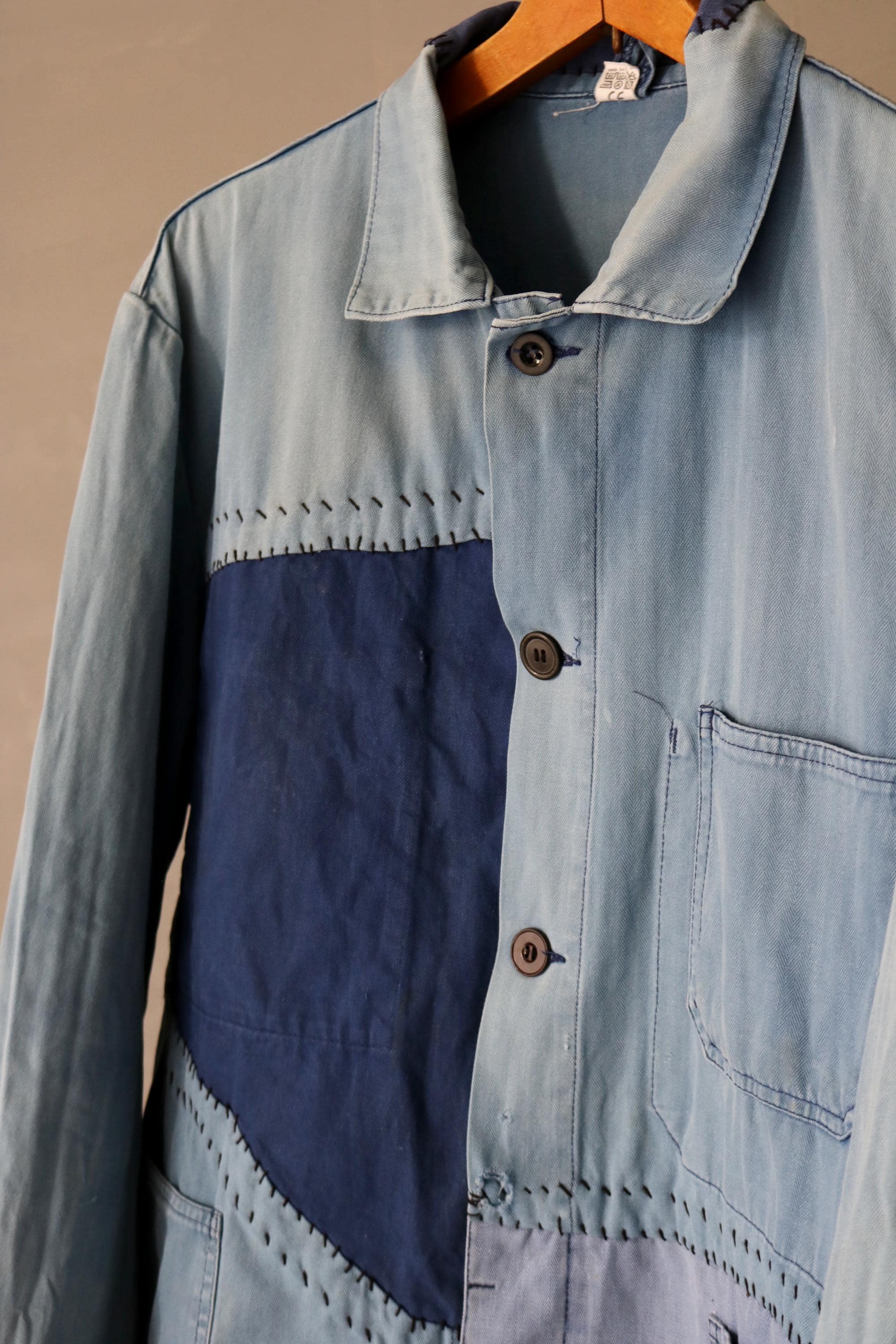 Buy MITSUGU Sasaki/german Vintage Patchwork Faded Blue Work Jacket