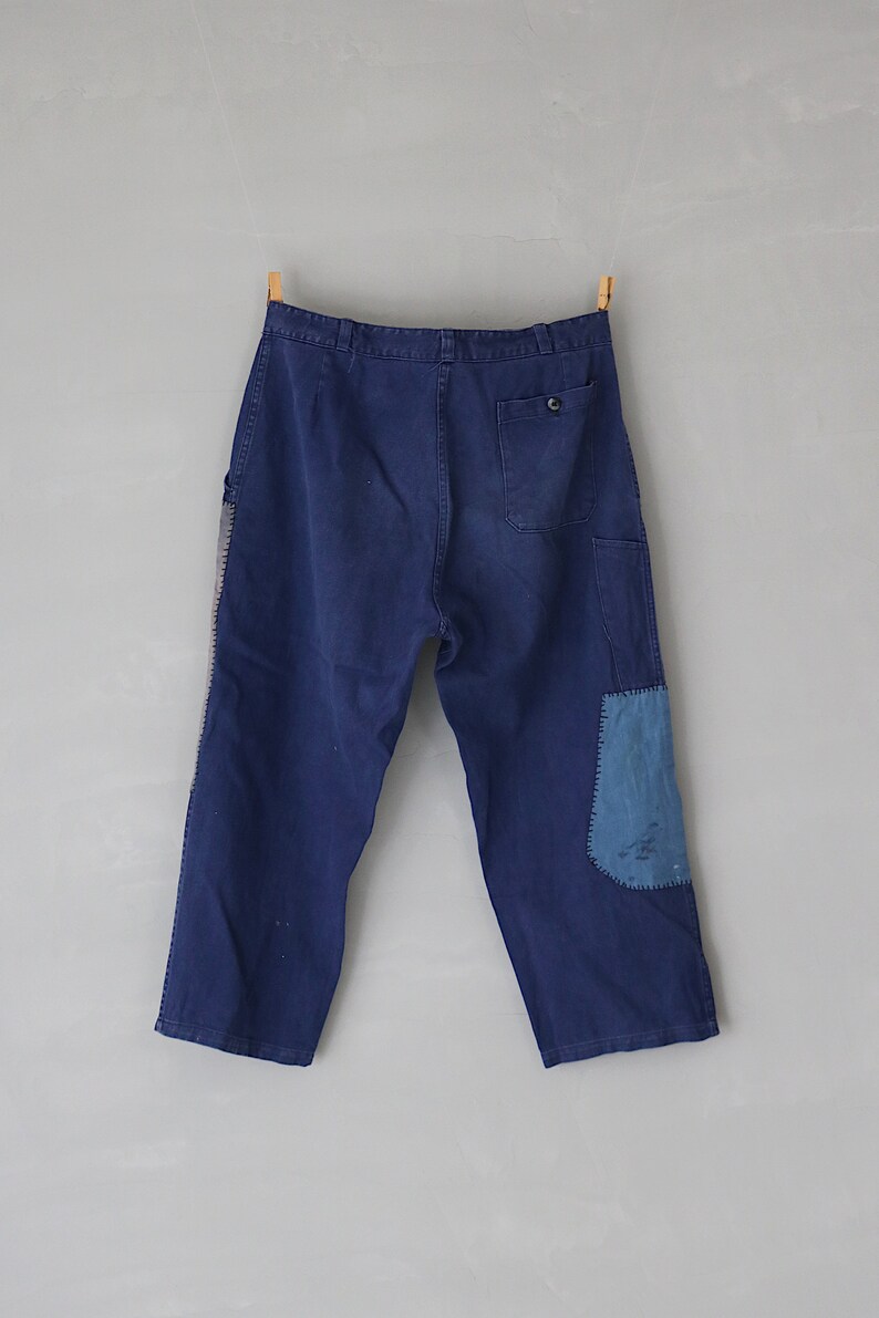 MITSUGU SASAKI/French vintage patchwork blue work pants/France 1960's/patched/workwear/blue/hand stitched/213 image 7