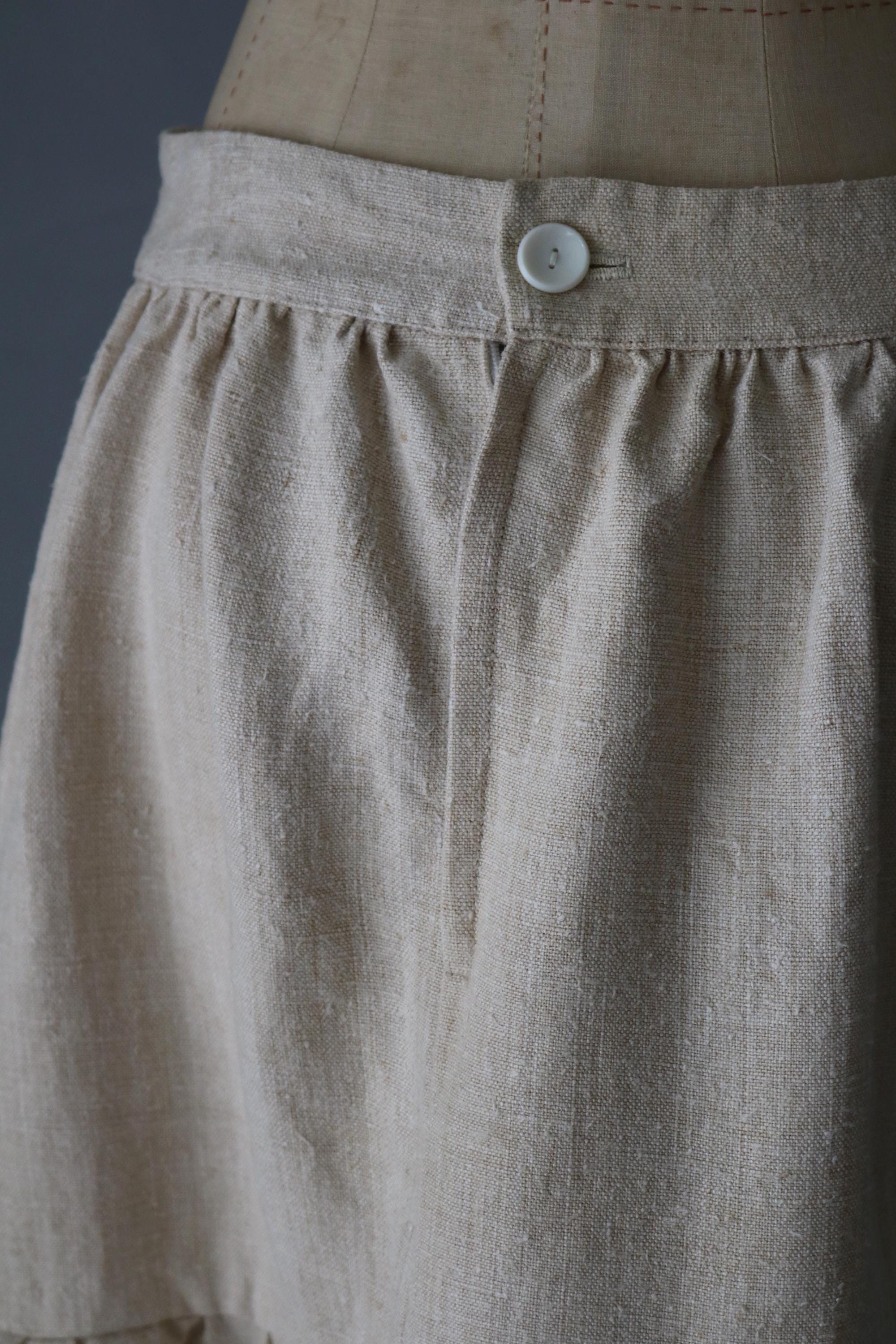 Lin francais d'antan×sashiki Sasaki-chiho/french Antique Linen Natural White Long Skirt