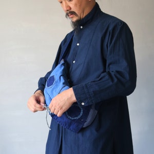 MITSUGU SASAKI/European vintage cotton patchwork small shoulder bag/faded blue/patched/hand stitched/workwear/chore jacket/chore pants/130 image 10