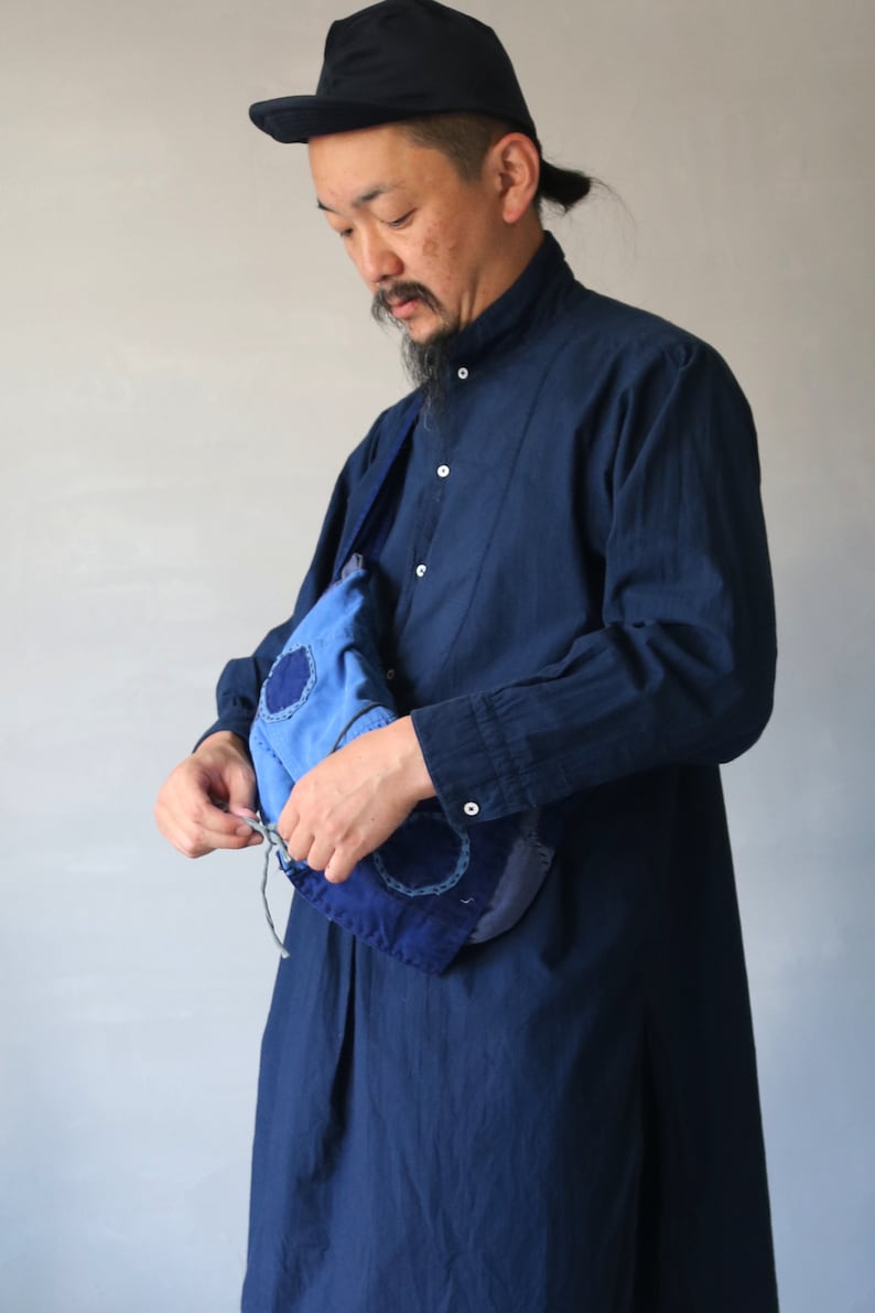 MITSUGU SASAKI/European vintage cotton patchwork small shoulder bag/faded blue/patched/hand stitched/workwear/chore jacket/chore pants/130 image 10