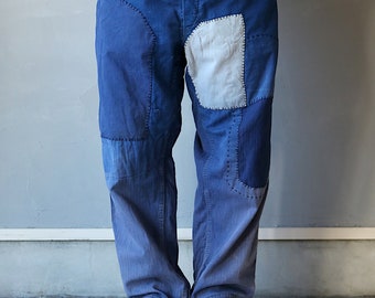 MITSUGU SASAKI/German vintage patchwork blue work pants/Germany 1950's/patched/workwear/blue/hand stitched/208