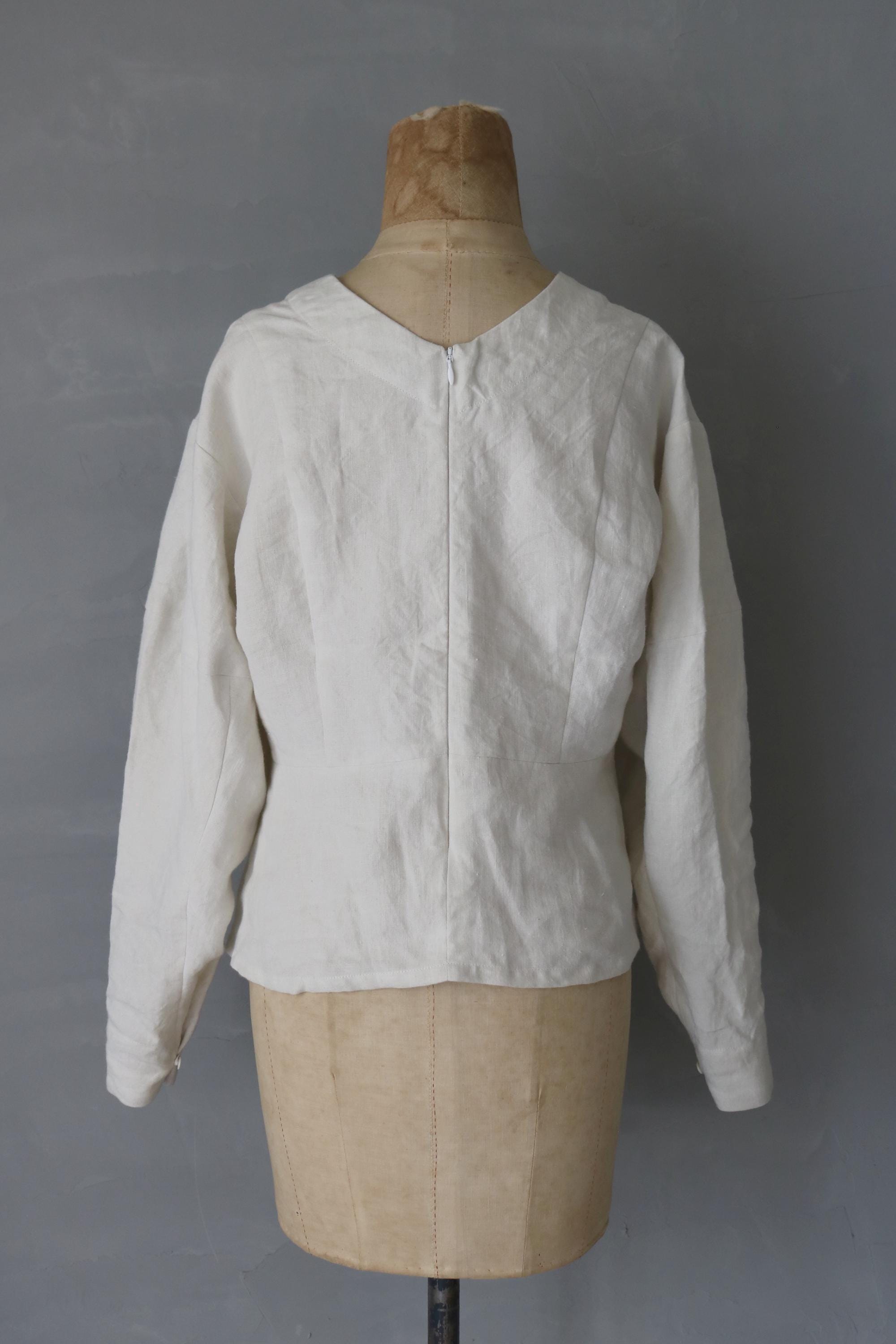 Sasaki-chiho/french Antique Linen White Shirt/long Sleeves/v