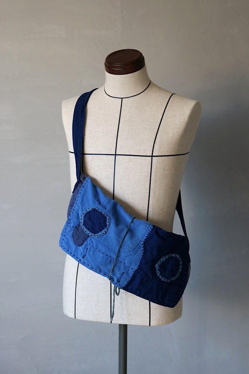 MITSUGU SASAKI/European vintage cotton patchwork small shoulder bag/faded blue/patched/hand stitched/workwear/chore jacket/chore pants/130 image 3