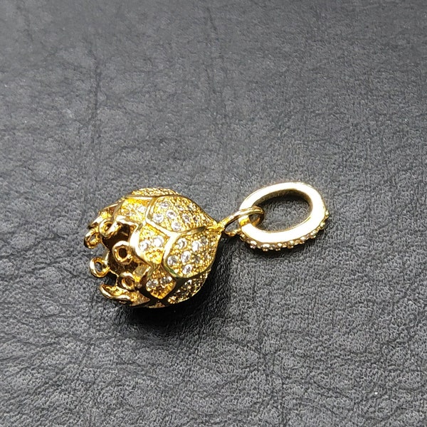 18k Gold palting Double Layer CZ pave Flower Petal Metal Bead Caps fit Tassel Pendant making