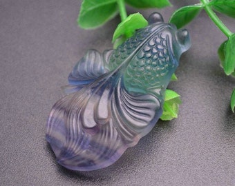 Natural Fluorite Carved Beautiful Gold Fish Gemstone Pendant fit Necklace making Fashion Jewelry