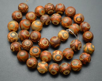 Tibetan Antique Brown 8mm Smooth DZI Agate Eye Veins Stone Round Loose Beads