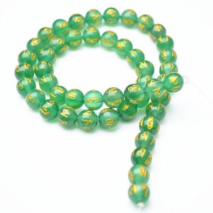 Carved Words Green Onyx Agate Gemstone Round Beads Om Mani Padme Hum Buddhist Jewelry Supplies