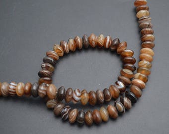 High quality Banded coffee color Agate Rondelle Stone Spacer Loose Beads 5x10mm 6x12mm