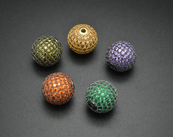 1pc Various color 15mm Paved CZ Crystal Round Spacer Loose Ball Beads DIY Jewelry Findings Accessory fit High quality necklace