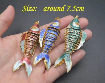 1pc Bright color 7.5cm Length Cloisonne Enamel Carp Fish Pendant