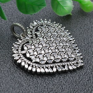 CZ Beads paved Antique Silver Color Big Heart Metal Pendant