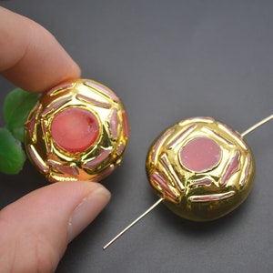 1pc Big Size Gold Plated Red Sea Bamboo Coarl Paved Big Flat Round Loose Beads