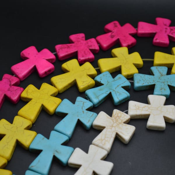 1strand 30x35mm Bright Color Howlite Cross Loose Beads