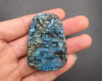 Natuarl Labradorite Carved Chinese Lucky Dragon Animal Stone Pendant For Necklace Making