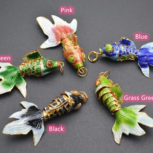 1 pc beau pendentif à breloques poisson doré cloisonné mignon diverses couleurs vives bricolage collier de mode fournitures de fabrication de bijoux