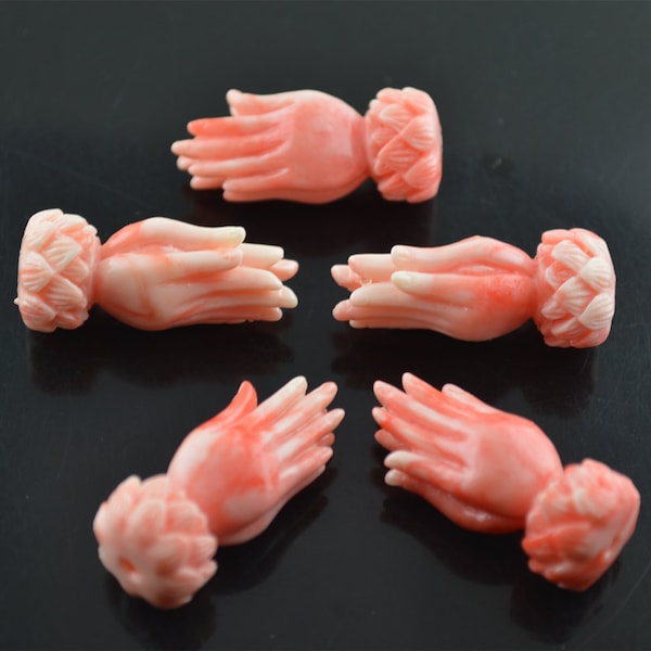 10pc New design 12x30mm Pink color Buddha Hand Lotus Carved Resin Loose Beads Fit DIY Jewelry Making Supplies