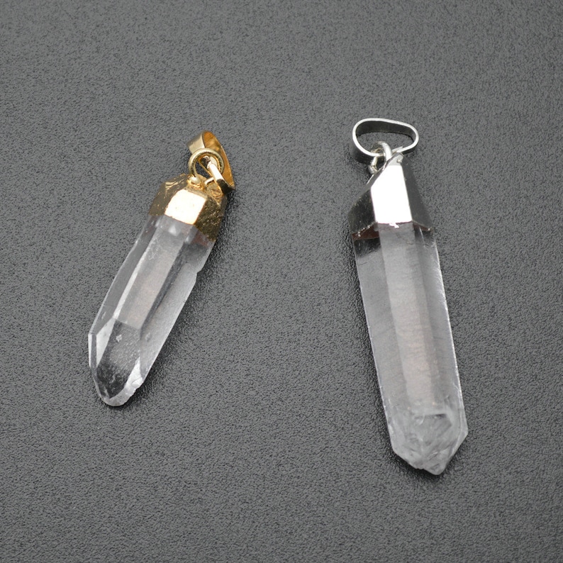 Gold plating Silver color plating Natural Crystal Point Pillar Rough Stone Pendant