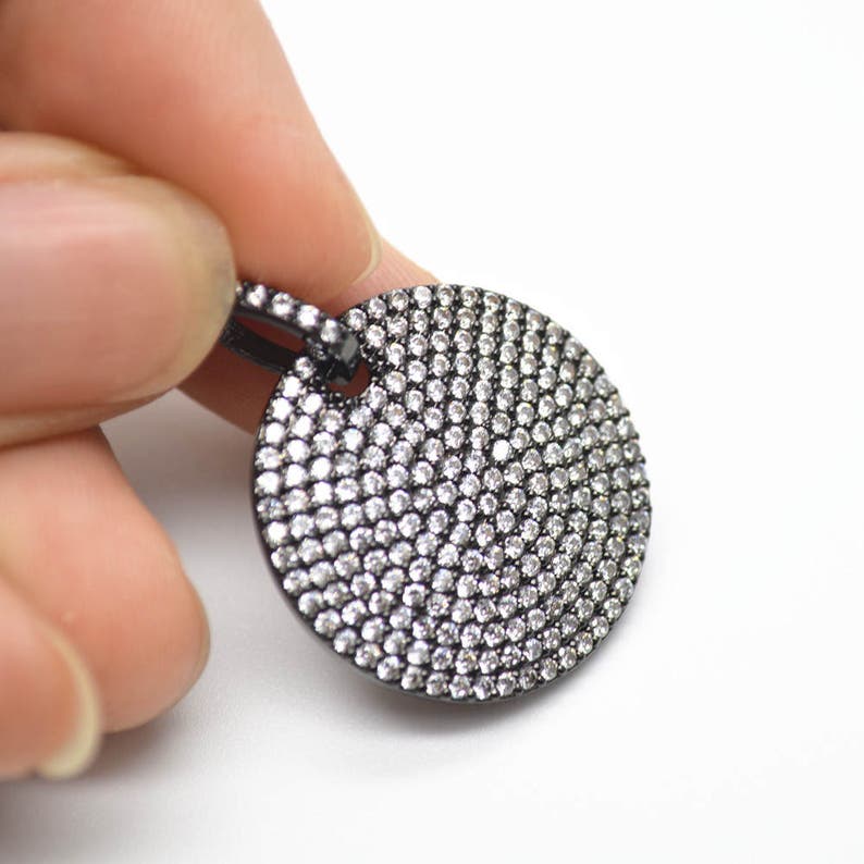 3pc Paved Real CZ Zircon Beads 25mm Flat Round Coin Meta Tag Charm Pendants Jewelry Supplies