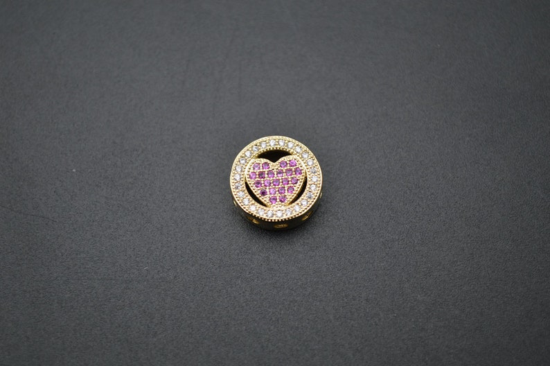 10pc 12mm Multi Color CZ Setting Flat Round Heart Shape Metal Spacer Coin Loose Beads Jewelry Findings
