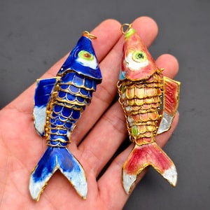 1 pc 80 ~ 85 mm grande taille cloisonné carpe poisson pendentif à breloque couleur vive collier de mode fournitures de fabrication de bijoux