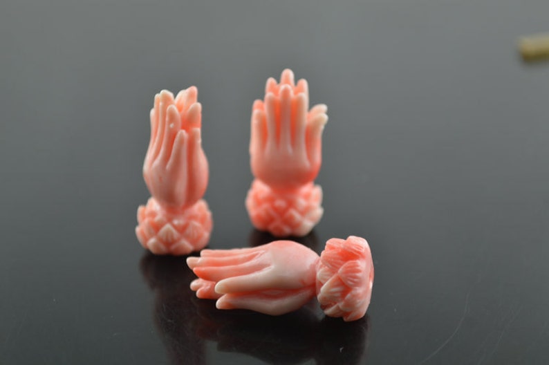 10pc New design 12x30mm Pink color Buddha Hand Lotus Carved Resin Loose Beads Fit DIY Jewelry Making Supplies