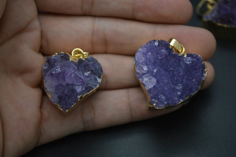 Heart Shape Natuarl Drusy Amethyst Stone Pendant Gold plating Jewelry supplies