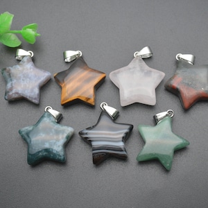 1pc Natural Stones Gemstone Star Necklace Pendant Tiger Eye Green Aventurine Bloodstone Moss Agate Rose Quartz