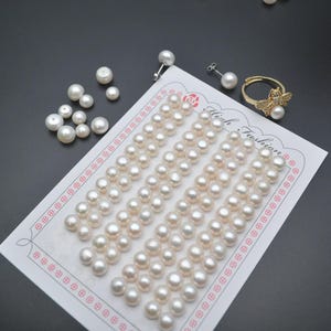 10pc Half Drilled Hole Natural Freshwater White Pearl Barrel 6mm 8mm Bread Beads fit Stud Earrings Making