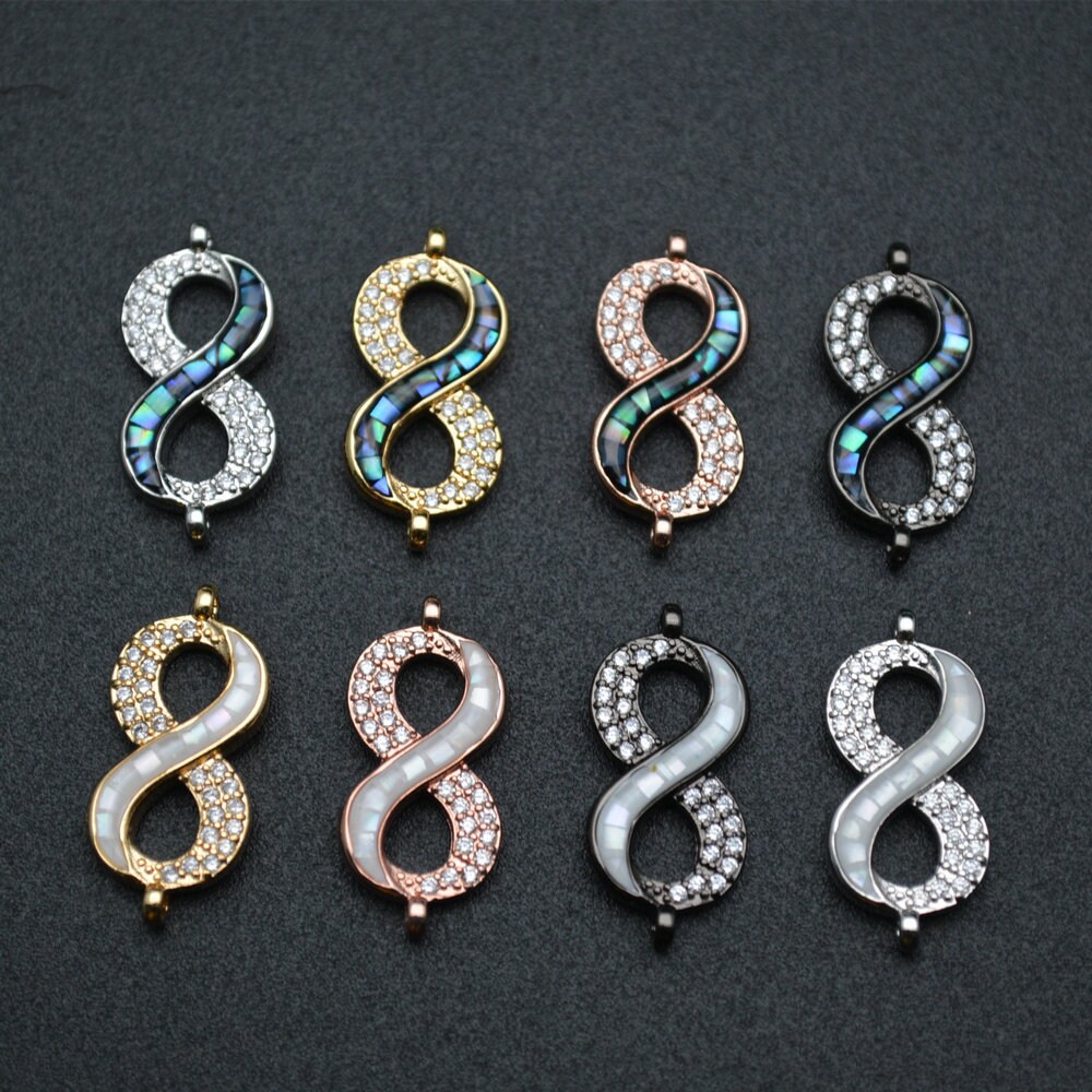 CZ Paved Natural Abalone and White Shell Infinity Bracelet Charms Fashion Jewelry making supplies
