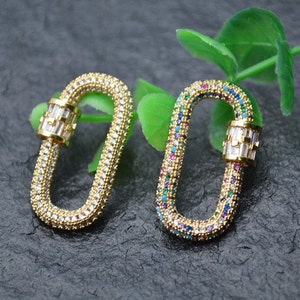 1pc Carabiner Necklace Clasp 18K Gold plating CZ Beads paved Oval Shape Pendant Jewelry Making Supplies