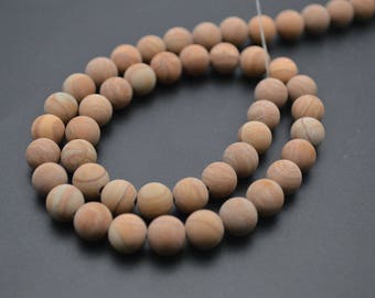 Matte Natural Yellow Wood Veins Fossil Stone Round Loose Beads 4mm 6mm 8mm 10mm