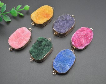 1 pc Bright Color Druzy Quartz Stone Oval Druzy Jewelry Connectors Necklace Links Pendants