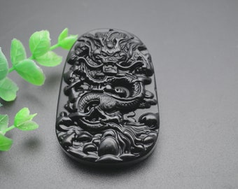 Cool Outstanding Natural Black Obsidian Carved Lucky Chinese Dragon Stone Pendant fit DIY Jewelry Necklace making