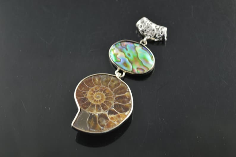 1pc Natural Ammolite Stone Abalone shell Pendant fit fashion jewelry making image 1