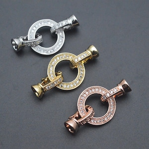 5pc Round Circle Paved CZ Necklace Clasps DIY Jewelry Making Findings Bracelet Charm Connectors
