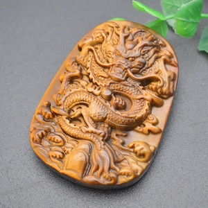 Cool Outstanding Natural Tiger Eye Carved Lucky Chinese Dragon Stone Pendant fit DIY Jewelry Necklace making
