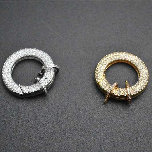 2pc Paved CZ Beads Round Circle Clasps Jewelry Finding Fit Necklace Making 