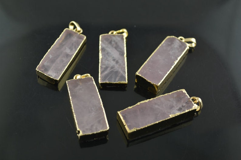 1pc Natural Rose Quartz Square Shape Pendant Gold plating covered DIY Jewelry making supplies