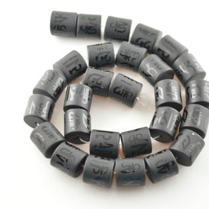 1 strand Natural Black Agate Onyx 14x14mm Round Tube Carved Om mani padme hum Stone Loose Beads