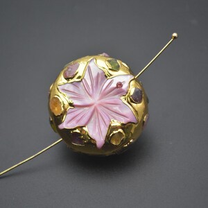 Pink Shell Flower Natural Tourmaline Chips Beads paved Big Round Coin Beads for Jewelry making