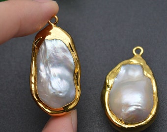 1pc 18k Gold plating Natural White Fresh Water Pearl Baroque Drop Pendant