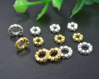 10pc CZ Zircon Paved Flower Edge Gold plating 925 Silver Rondelle Spacer Beads Jewelry Findings