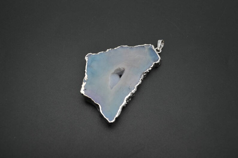 Geode Druzy Agate Big size Freeform Stone Slab Pendant Silver Plating