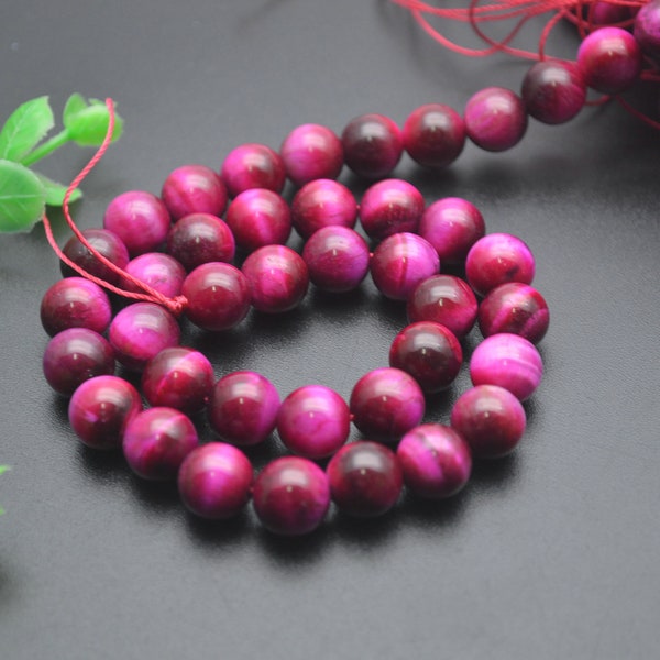 6mm 8mm 10mm 12mm Fushcia Red Color Tiger Eye Stone Round Loose Beads