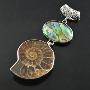 1pc Natural Ammolite Stone Abalone shell Pendant fit fashion jewelry making image 2