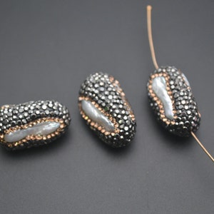 Rhinestone Paved Natural Pearl Beads Tube Cylinder Shape Jewelry Making Loose Beads